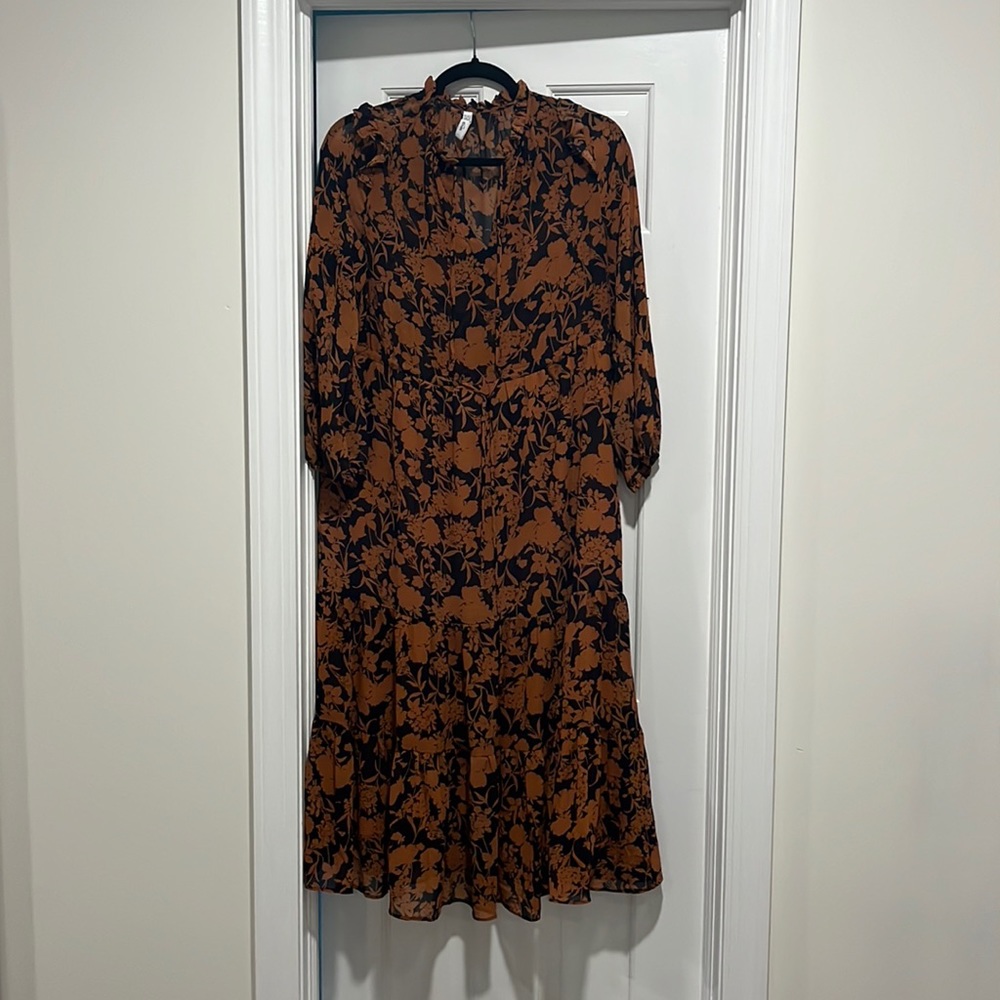 Mango Floral Flowy Drawstring Dress XS sz2